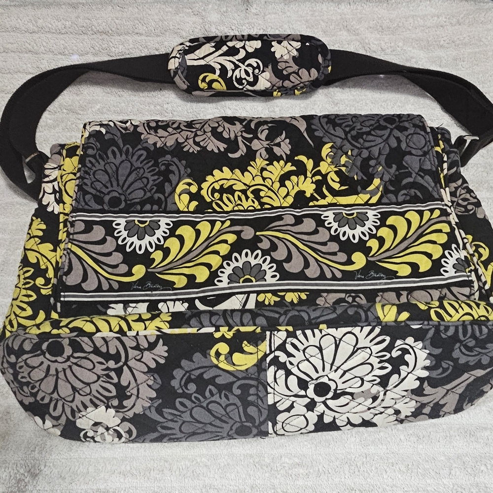 Vera Bradley Baroque Retired Floral Messenger Bag in Black, Gray, and Yellow